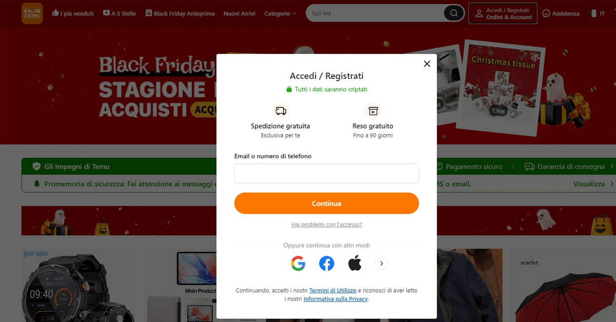 Vendi su Temu