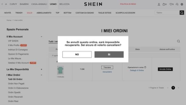 Come annullare ordine Shein