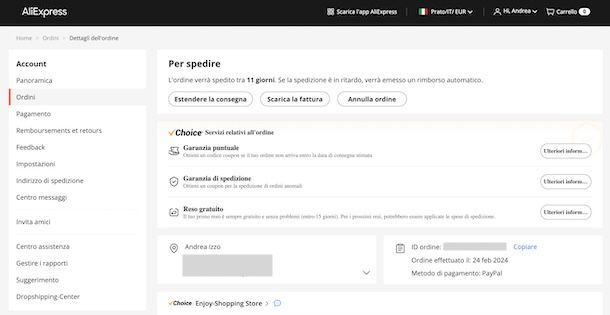 annullare ordine aliexpress